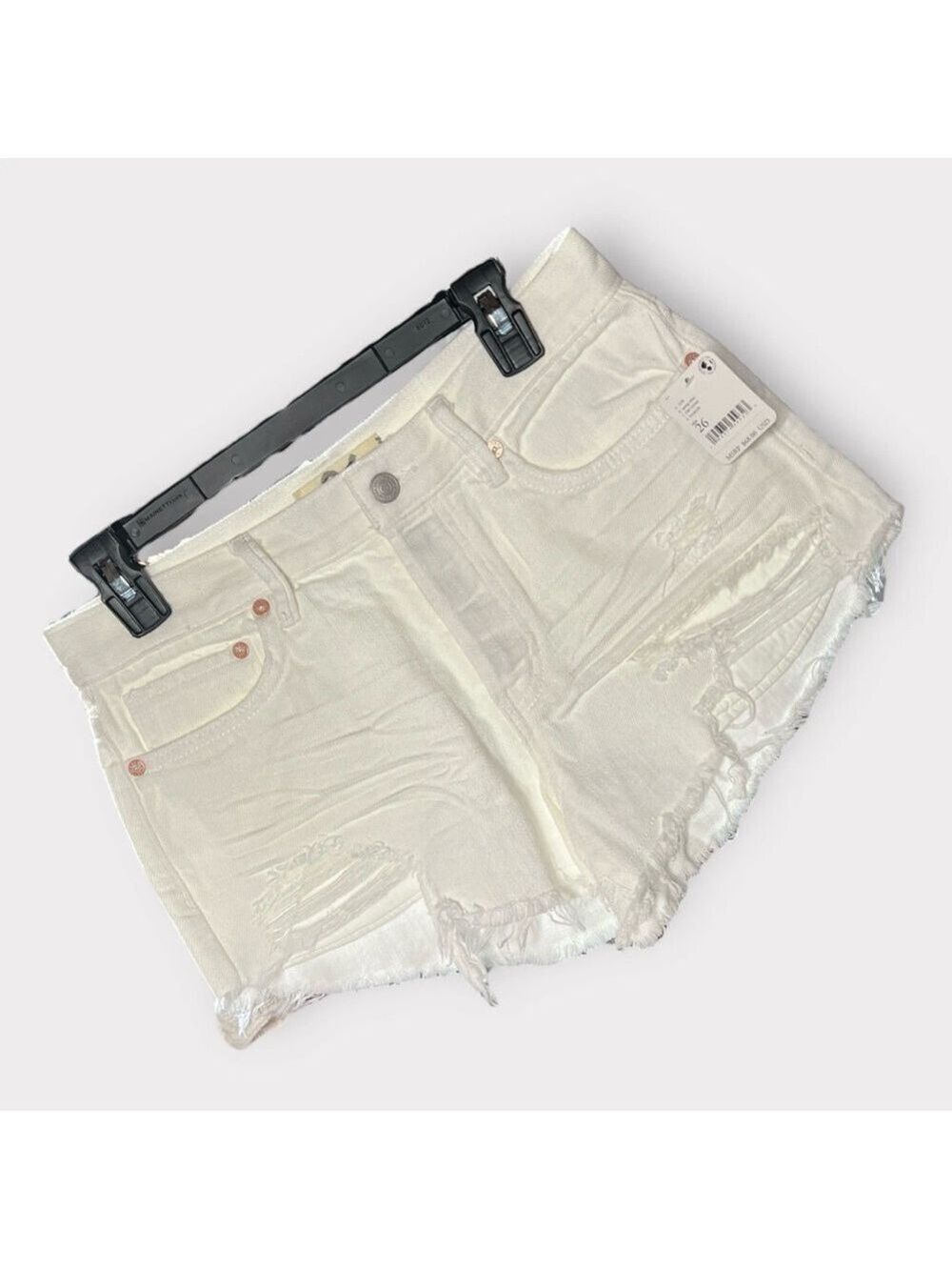 166 We The Free People NEW sz 26 White Denim Shorts Distressed Small Auction